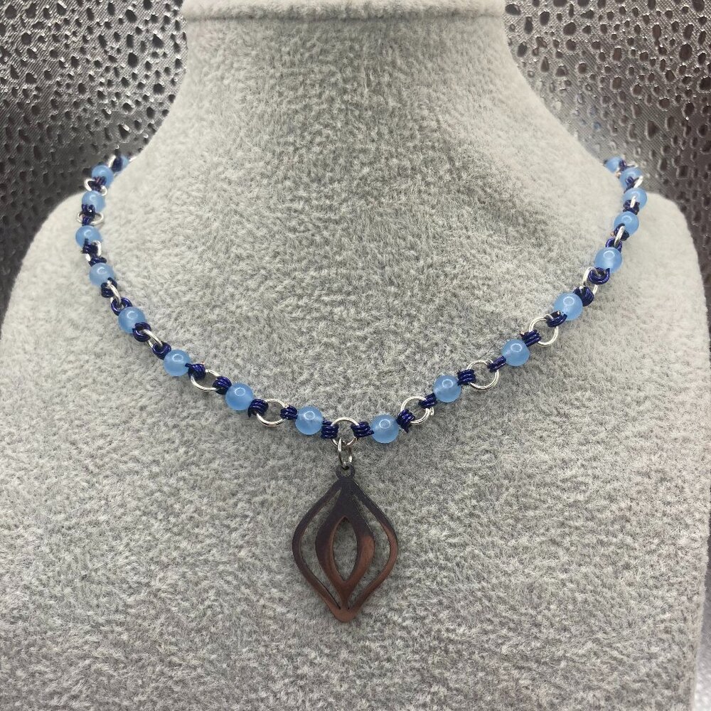 Handmade Abstract Vagina and Blue Glass Necklace